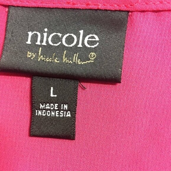 Nicole Miller L Sheer Hot Pink Floral Accent Scoop Neck Step-Hem Sleeveless Top - Picture 6 of 6